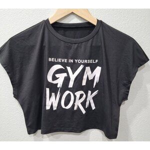 Women's SHEIN Oversized Black Gym Inspo Graphic Crop Top Size M